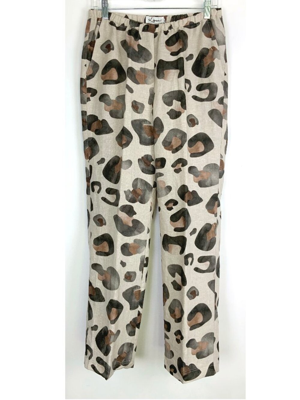 New Watercolor Leopard Print Linen Pants from iLinen Lifestyle Sz M